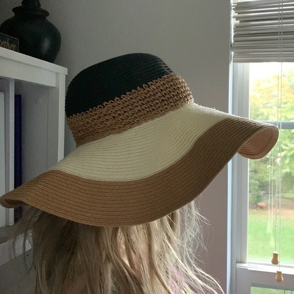 Floppy striped maxi‎ hat bohemian straw festive beach travel banded